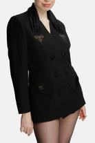 Roccie-Laura Double Breasted Satin Trimmed Crepe Blazer-Blazer Ceket-2-roqelvaxirum.shop