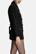 Roccie-Laura Double Breasted Satin Trimmed Crepe Blazer-Blazer Ceket-3-roqelvaxirum.shop