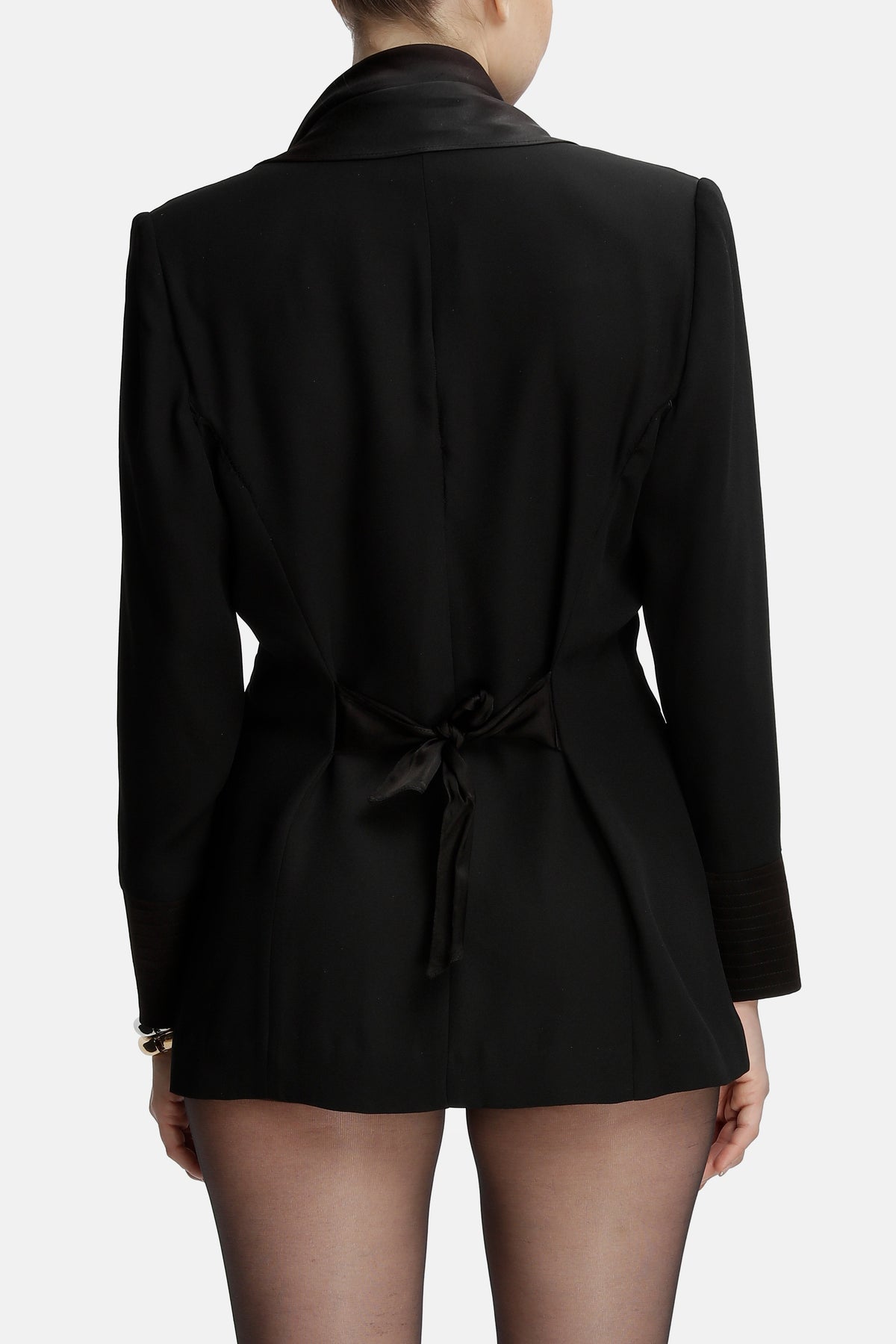 Roccie-Laura Double Breasted Satin Trimmed Crepe Blazer-Blazer Ceket-4-roqelvaxirum.shop