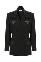 Roccie-Laura Double Breasted Satin Trimmed Crepe Blazer-Blazer Ceket-5-roqelvaxirum.shop