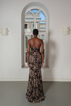 Roccie-Leila Brown Draped Lace Maxi Dress-ELBİSE-2-roqelvaxirum.shop