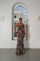 Roccie-Leila Brown Draped Lace Maxi Dress-ELBİSE-3-roqelvaxirum.shop