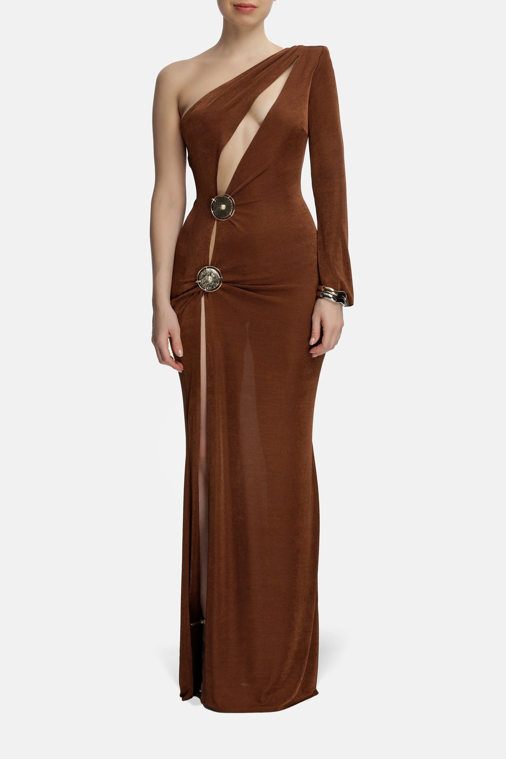 Roccie-Olya One Sleeve Embellished Stretch Maxi Dress-Elbise-2-roqelvaxirum.shop