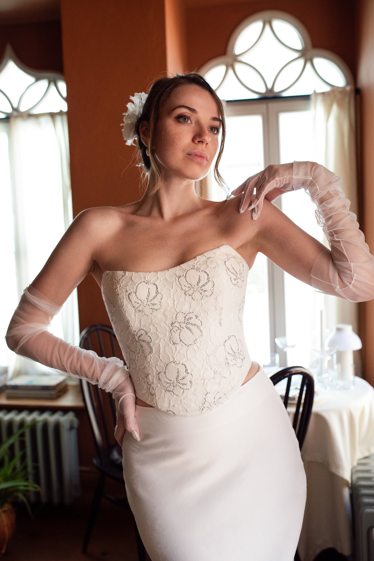 Roccie-Ophelia Crystal Embellished Strapless Lace Corset-Büstiyer-3-roqelvaxirum.shop