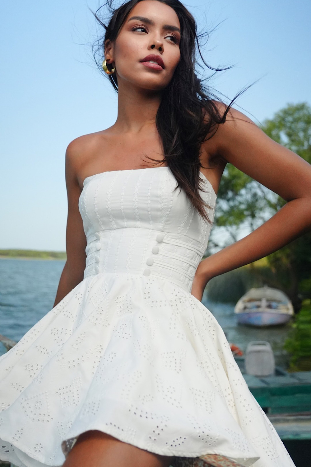 Roselenda-Roselenda Beyaz Bel Detaylı Mini Elbise-Elbise-1-roqelvaxirum.shop