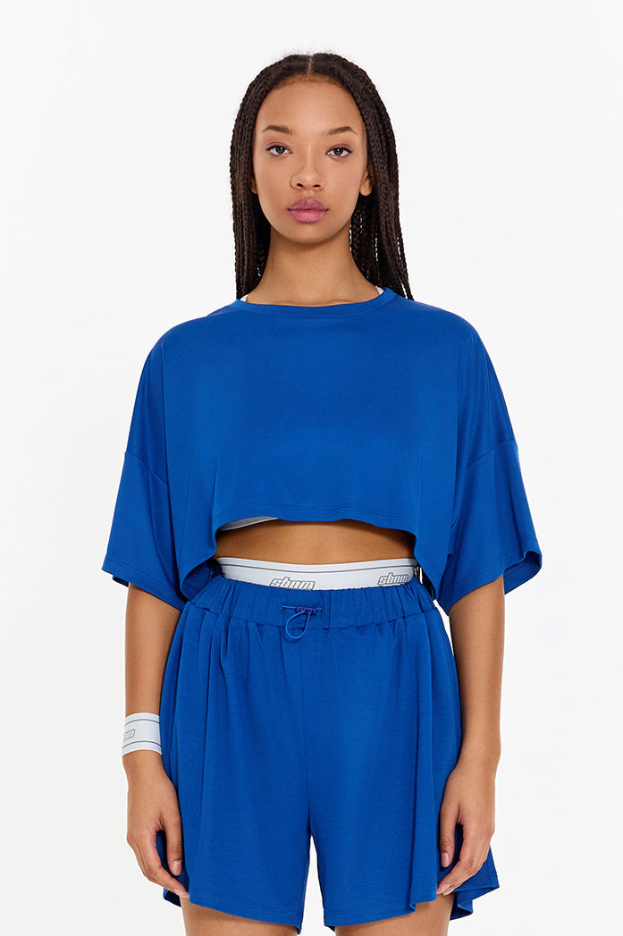 SBNM-Pull On Yoga Tee In Blue-T-Shirts-1-roqelvaxirum.shop