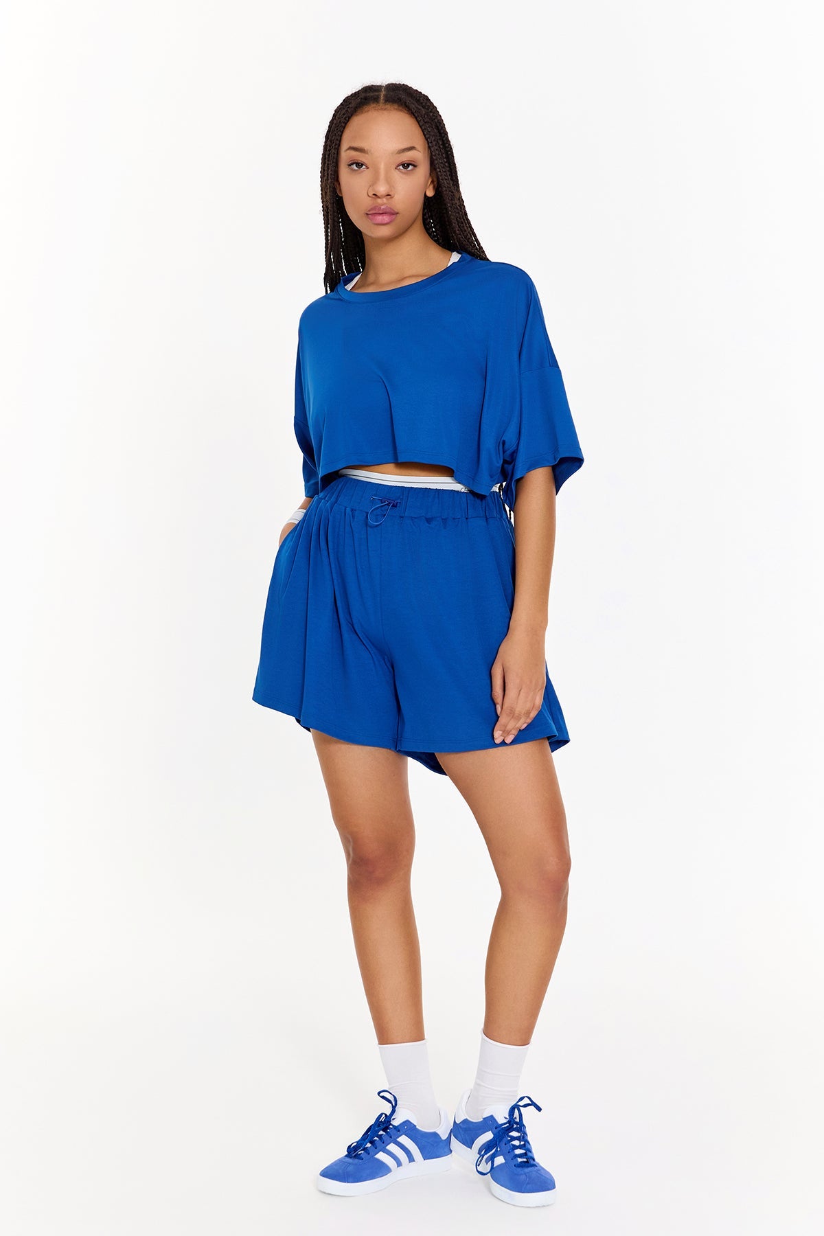 SBNM-Pull On Yoga Tee In Blue-T-Shirts-5-roqelvaxirum.shop