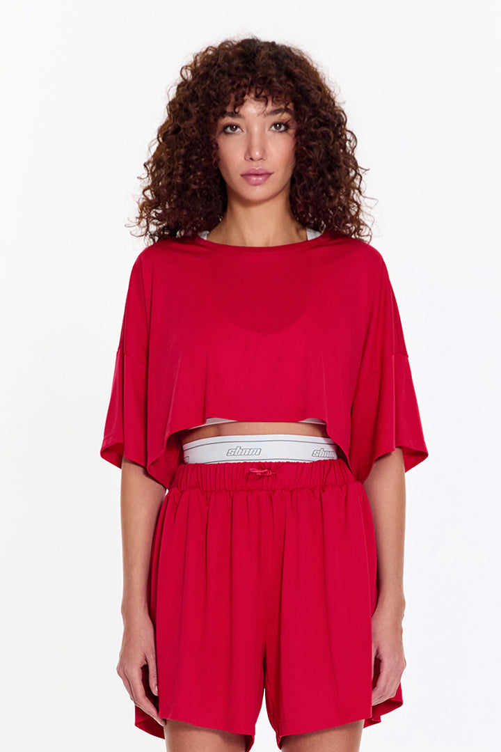SBNM-Pull On Yoga Tee In Pink-T-Shirts-1-roqelvaxirum.shop