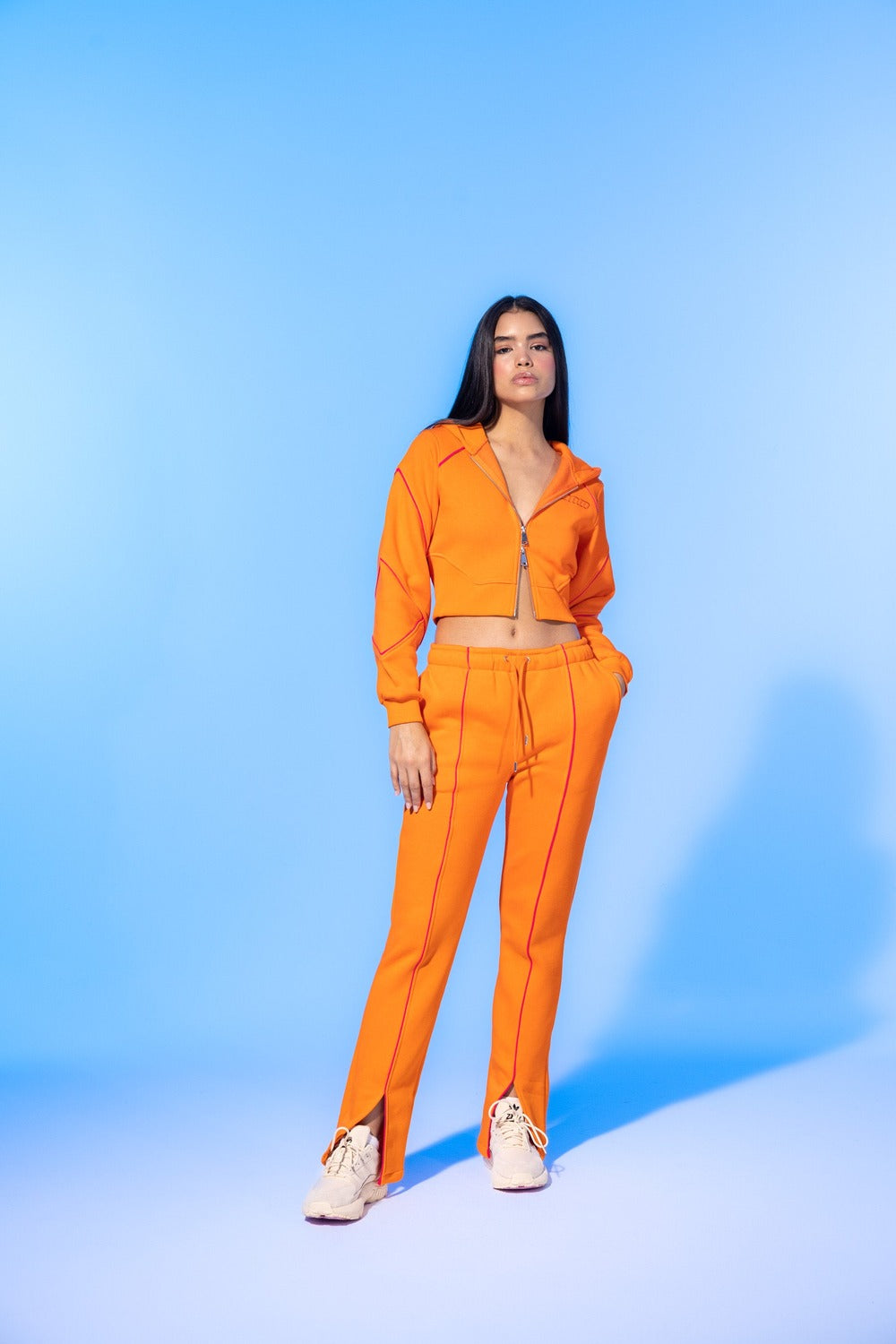 SBNM-Vivid Flame Orange Zip Up Cropped Hoodie-Sweatshirts & Hoodies-5-roqelvaxirum.shop
