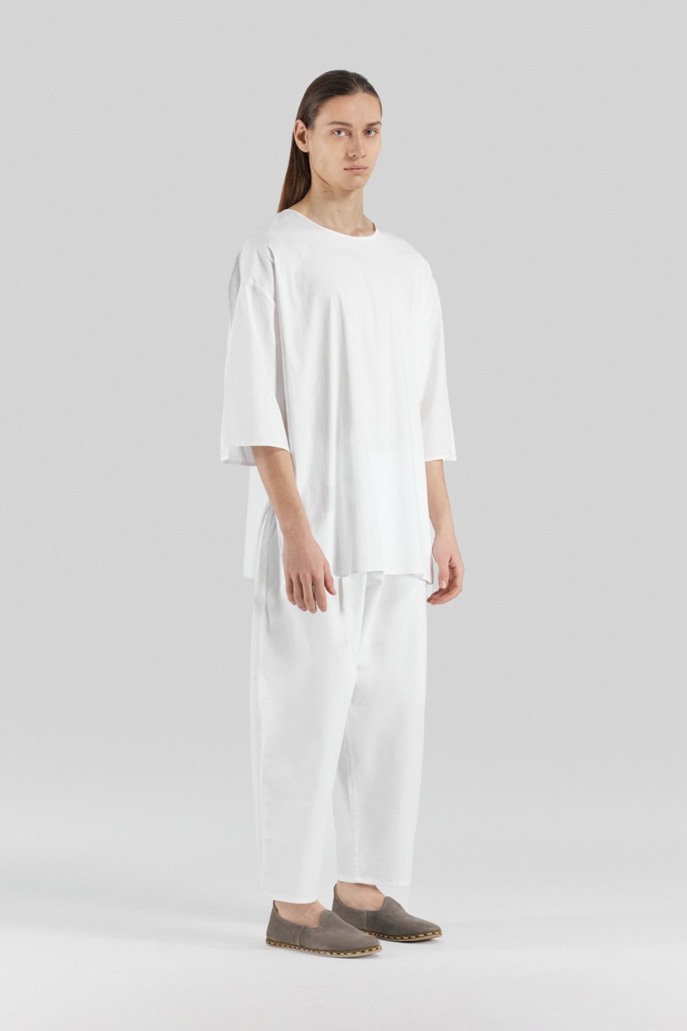 Sertaç Taşdelen-Beyaz %100 Keten Beli Lastikli Bol Paça Erkek Pantolon Model P 01-Pantolon-1-roqelvaxirum.shop