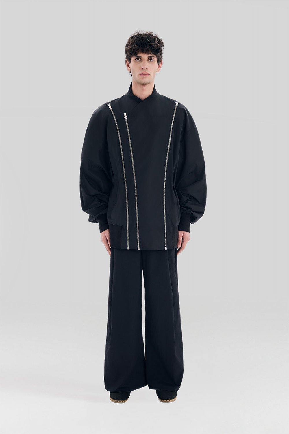 Sertaç Taşdelen-Siyah %100 Polyester Fermuarlı Oversized Erkek Bomber Ceket Mont J 03-Ceket-1-roqelvaxirum.shop