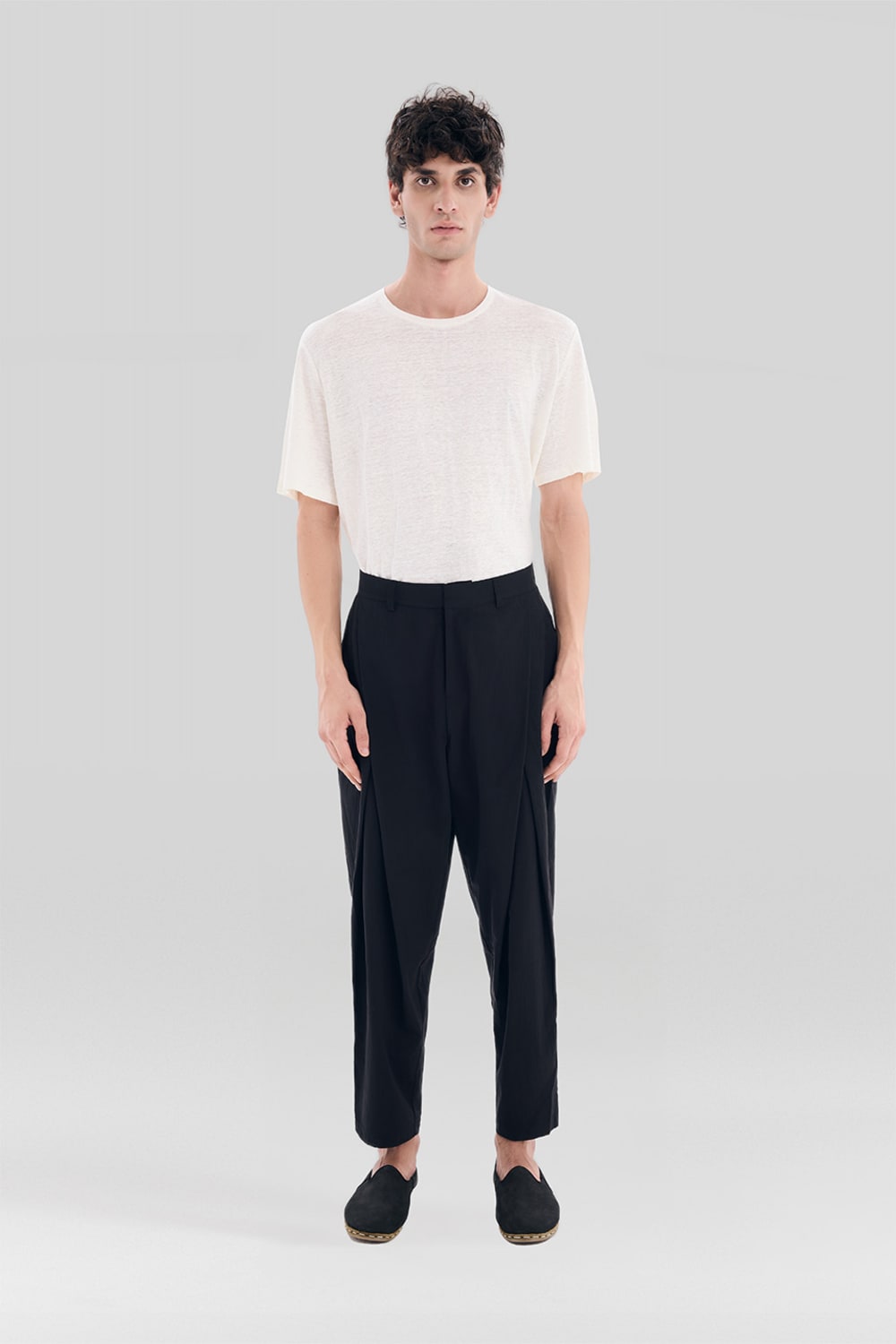 Sertaç Taşdelen-Siyah %40 Pes %60 Naylon Çift Pileli Dar Paça Erkek Pantolon Model P 08-Pantolon-1-roqelvaxirum.shop