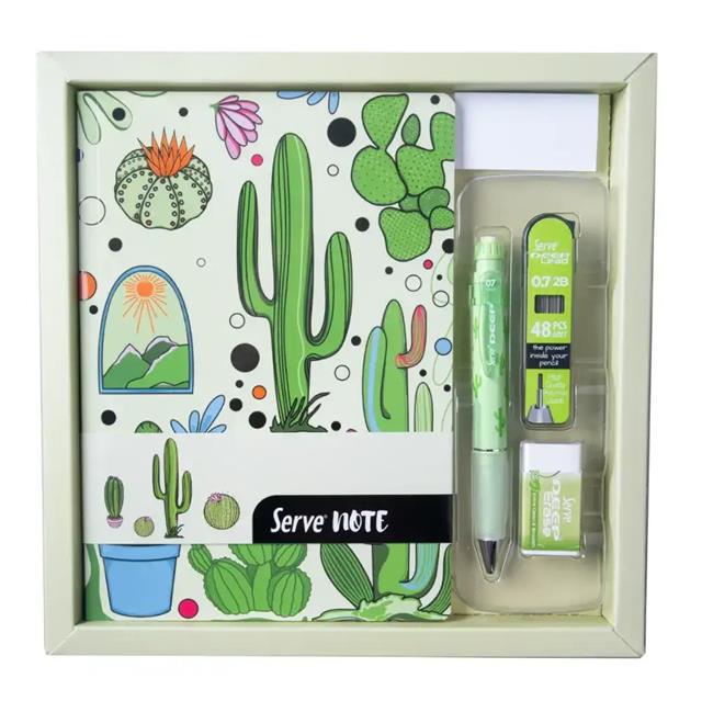 Serve-Kaktüs Desenli Defter Seti — Elma Yeşi̇li̇ (Kutulu)-Defter-1-roqelvaxirum.shop