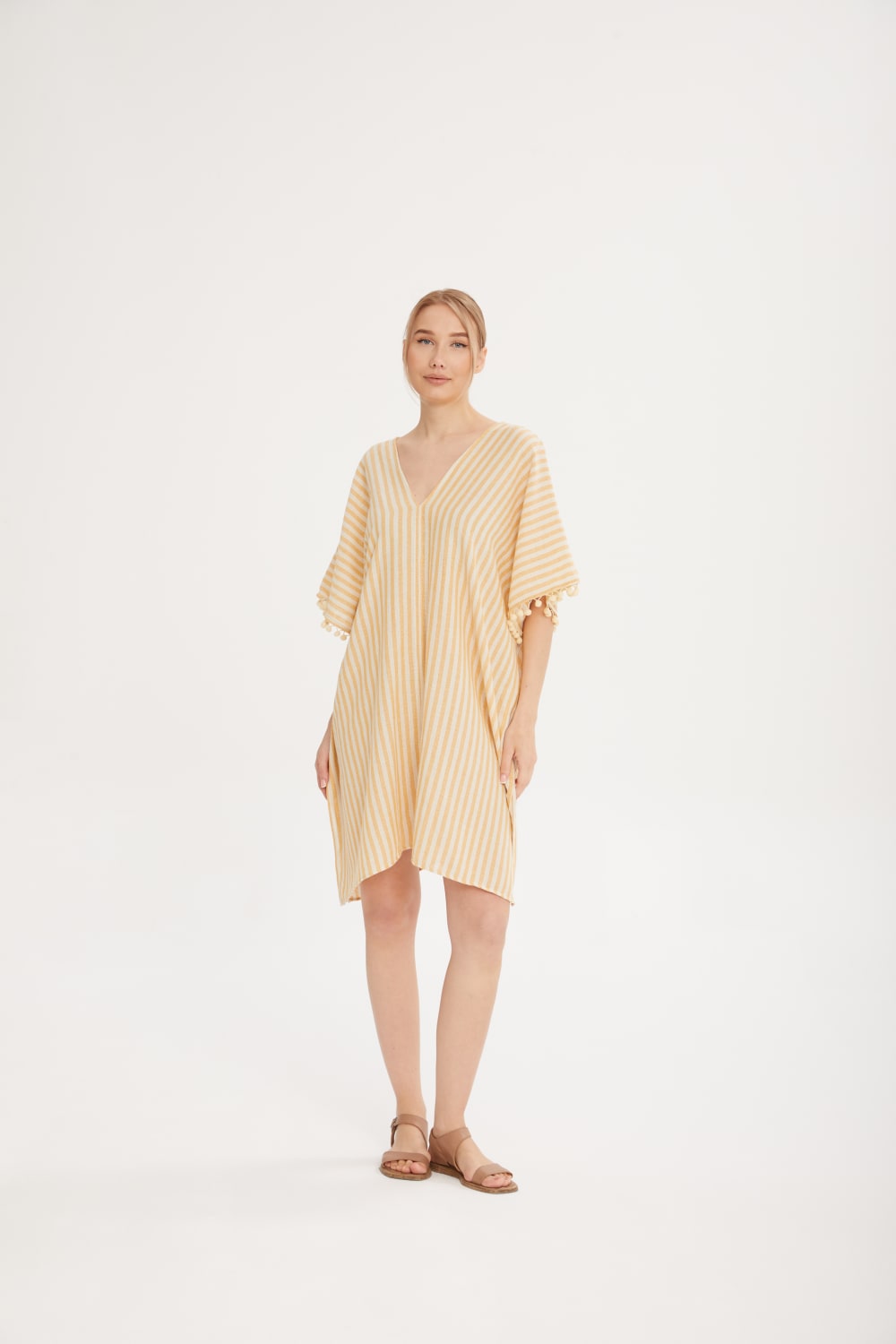 Sfida İstanbul-File Dokulu Pamuk Kısa Kaftan- Organic Cotton Short Stripe Caftan - Sf10-Elbise-1-roqelvaxirum.shop