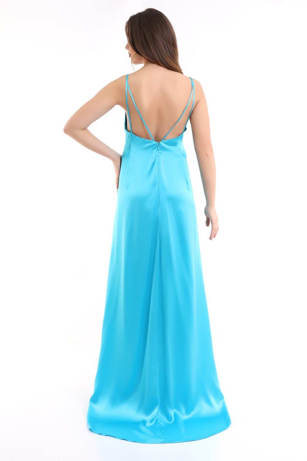 Silk Parade-Saf İpek Saten Mavi Gece Elbisesi-Elbise-3-roqelvaxirum.shop