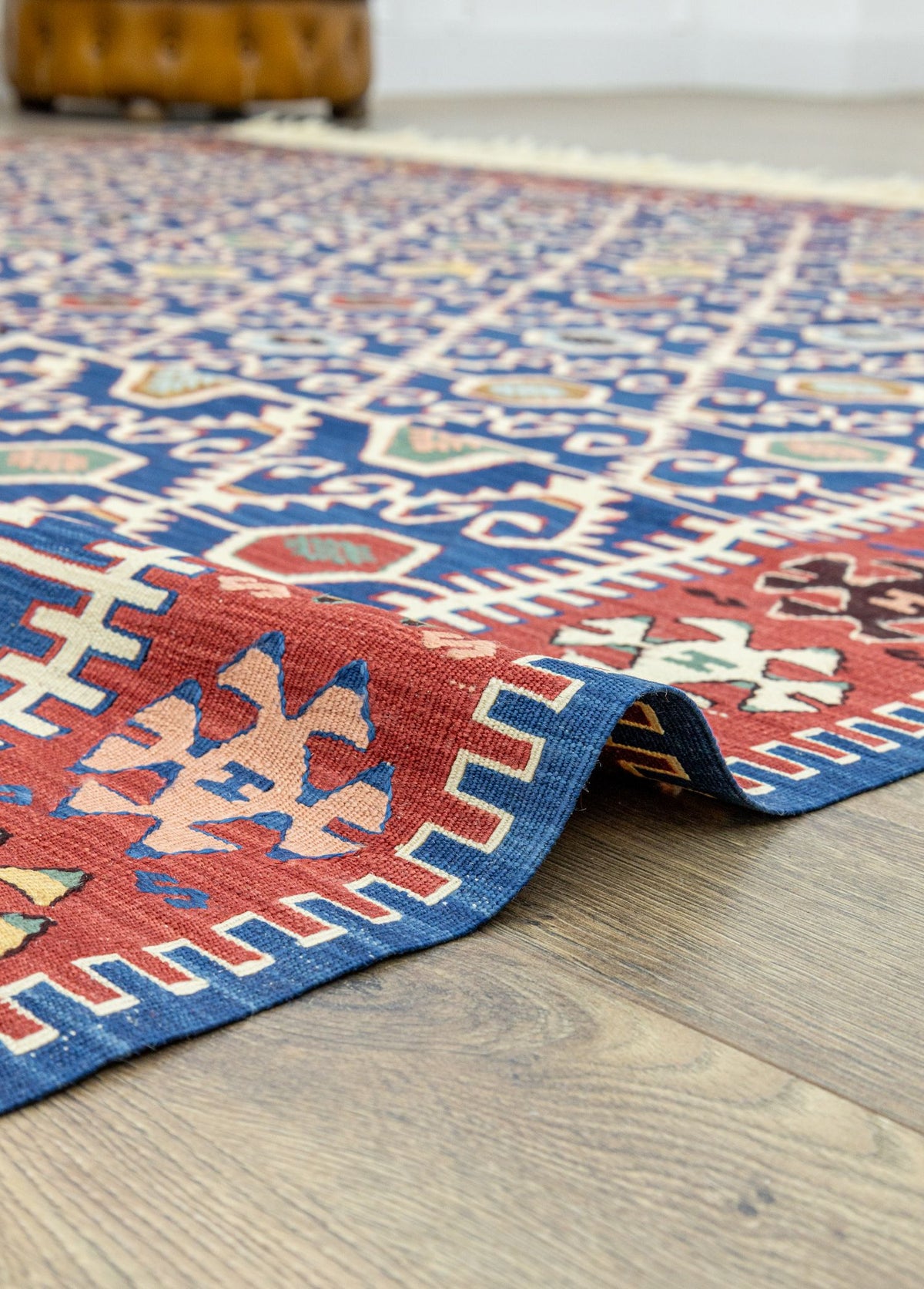 Soho Antiq-Koltan Geometrik Desenli Mavi Yün Kilim 202 X 293 Cm-Kilim-5-roqelvaxirum.shop