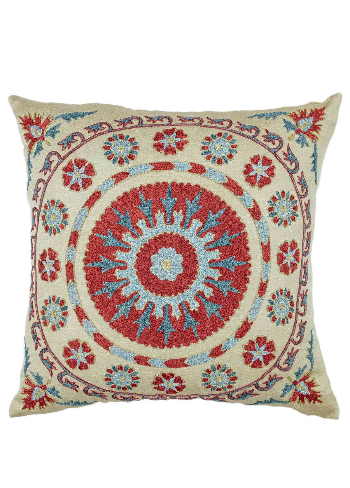 Soho Antiq-Yasha çiçekli İpek Suzani Kırlent 50x50 Cm-Kırlent-1-roqelvaxirum.shop