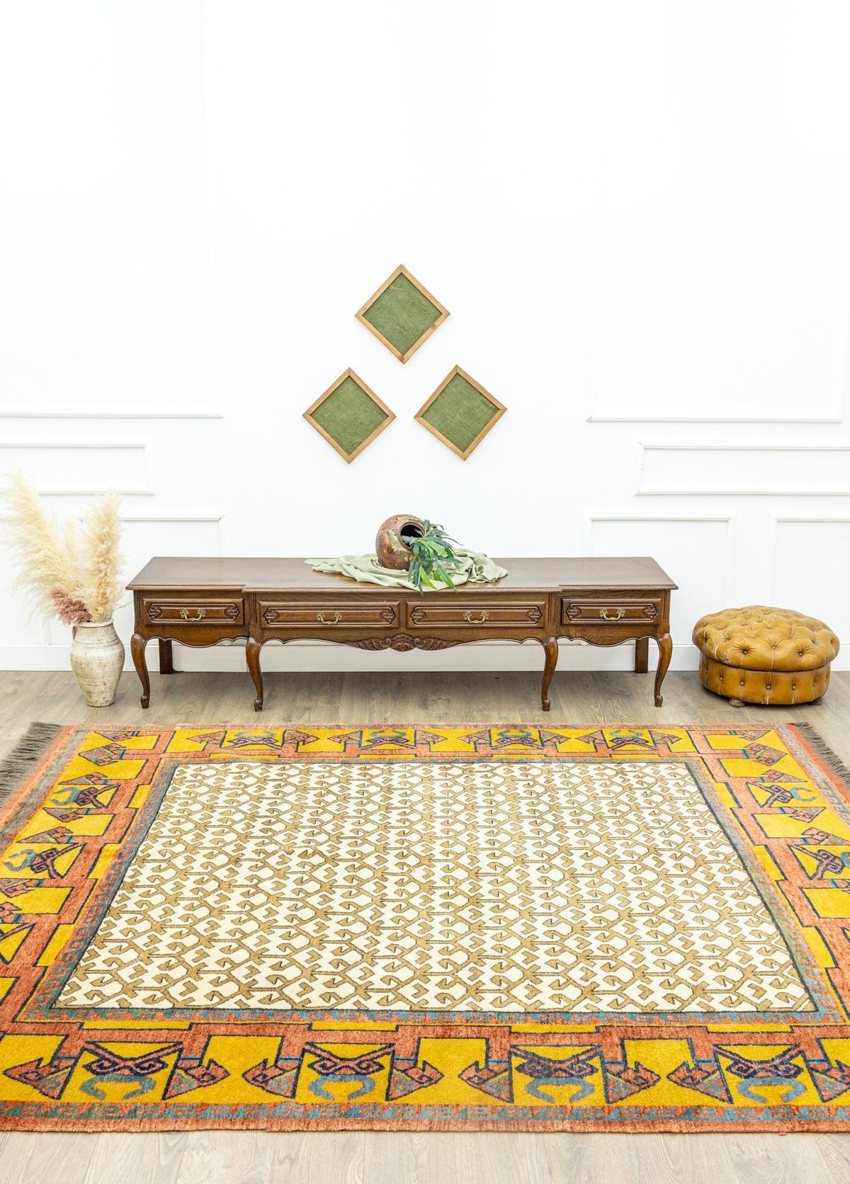 Soho Antiq-Yelli Geometrik Tasarımlı Yün Halı 242x292 Cm-Halı-2-roqelvaxirum.shop
