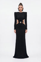 SiYah Cut-Out KadiFe ŞeriTli Maxi ElbiSe