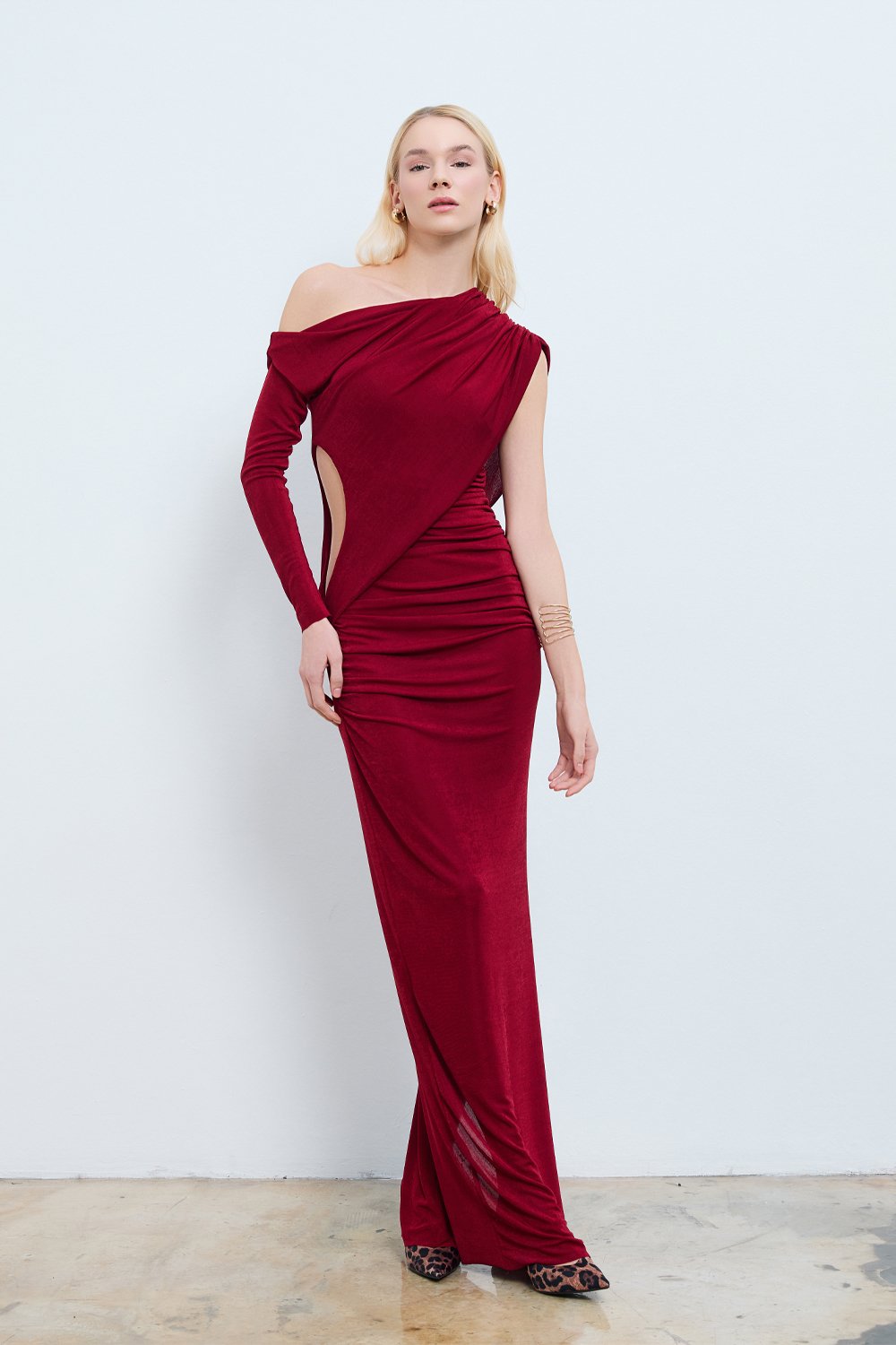Studio Norn-Arven Cut Out Detaylı & Büzgülü Maksi Elbise-Elbise-1-roqelvaxirum.shop