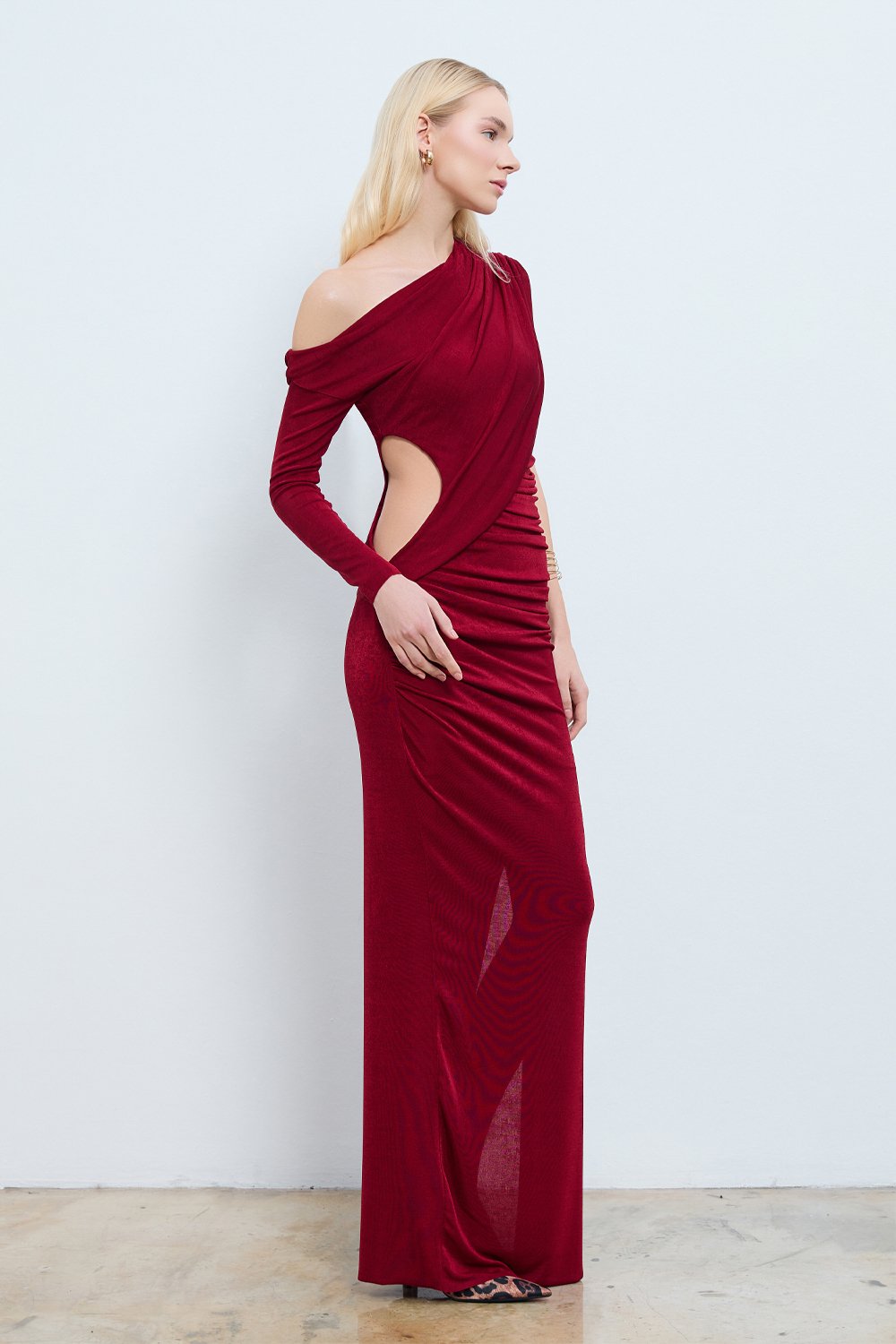 Studio Norn-Arven Cut Out Detaylı & Büzgülü Maksi Elbise-Elbise-4-roqelvaxirum.shop
