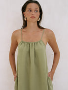 The Handloom-Bliss Flow Maxi Dress Khaki Green-Elbise-3-roqelvaxirum.shop