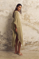 The Handloom-Bodrum Ties Kaftan Khaki Green-Kaftan-4-roqelvaxirum.shop