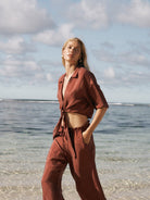 The Handloom-Lucid Flow Tie Pants Burgundy-Pantolon-2-roqelvaxirum.shop