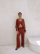 The Handloom-Lucid Flow Tie Pants Burgundy-Pantolon-3-roqelvaxirum.shop
