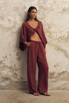 The Handloom-Lucid Flow Tie Pants Burgundy-Pantolon-2-roqelvaxirum.shop