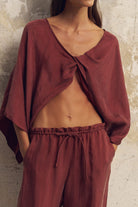The Handloom-Lucid Flow Tie Pants Burgundy-Pantolon-4-roqelvaxirum.shop