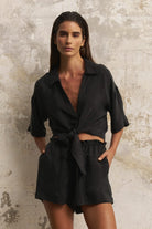 The Handloom-Lucid Flow Tie Shorts Black-Şort-1-roqelvaxirum.shop