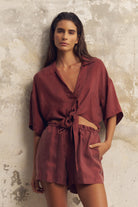 The Handloom-Lucid Tie Shirt Burgundy-Top-1-roqelvaxirum.shop