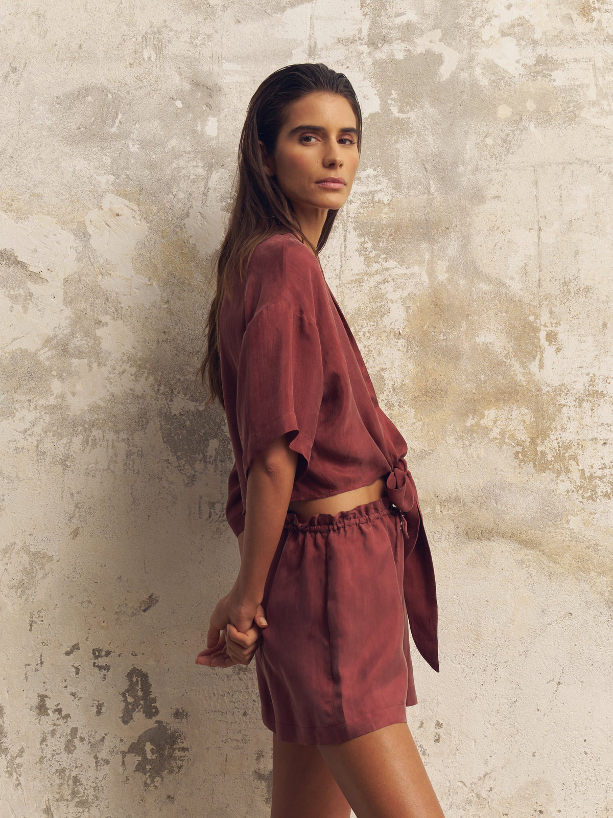 The Handloom-Lucid Tie Shirt Burgundy-Top-4-roqelvaxirum.shop
