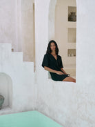 The Handloom-Mae Popover Mini Dress Black-Elbise-2-roqelvaxirum.shop