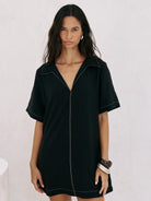 The Handloom-Mae Popover Mini Dress Black-Elbise-3-roqelvaxirum.shop