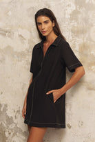 The Handloom-Mae Popover Mini Dress Black-Elbise-4-roqelvaxirum.shop