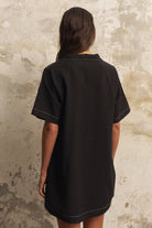 The Handloom-Mae Popover Mini Dress Black-Elbise-5-roqelvaxirum.shop