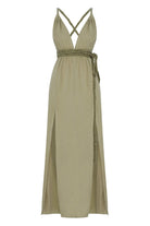 The Handloom-Muse Braided Straps Dress Khaki Green-Elbise-5-roqelvaxirum.shop