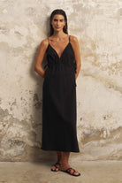 The Handloom-Sofia Ties Maxi Dress Black-Elbise-1-roqelvaxirum.shop