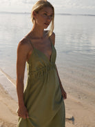 The Handloom-Sofia Ties Maxi Dress Khaki Green-Elbise-2-roqelvaxirum.shop