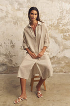 The Handloom-Voyage Shirt Dress Khaki Green Stripes-Elbise-7-roqelvaxirum.shop