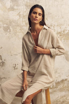 The Handloom-Voyage Shirt Dress Khaki Green Stripes-Elbise-8-roqelvaxirum.shop