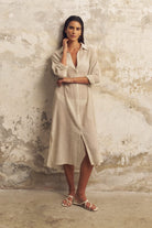 The Handloom-Voyage Shirt Dress Khaki Green Stripes-Elbise-2-roqelvaxirum.shop
