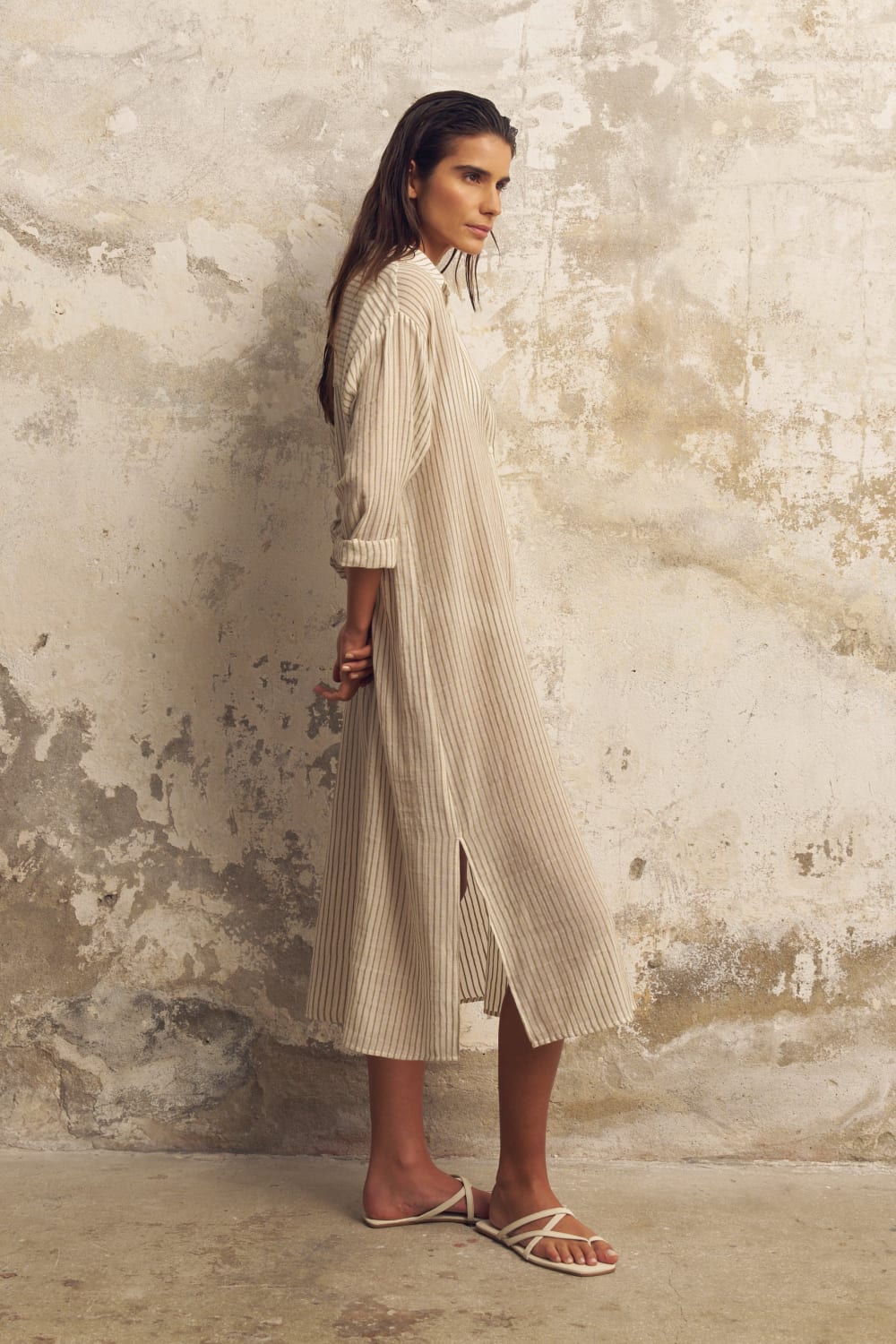 The Handloom-Voyage Shirt Dress Khaki Green Stripes-Elbise-3-roqelvaxirum.shop