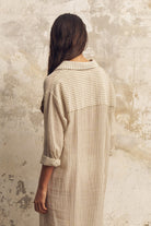 The Handloom-Voyage Shirt Dress Khaki Green Stripes-Elbise-5-roqelvaxirum.shop