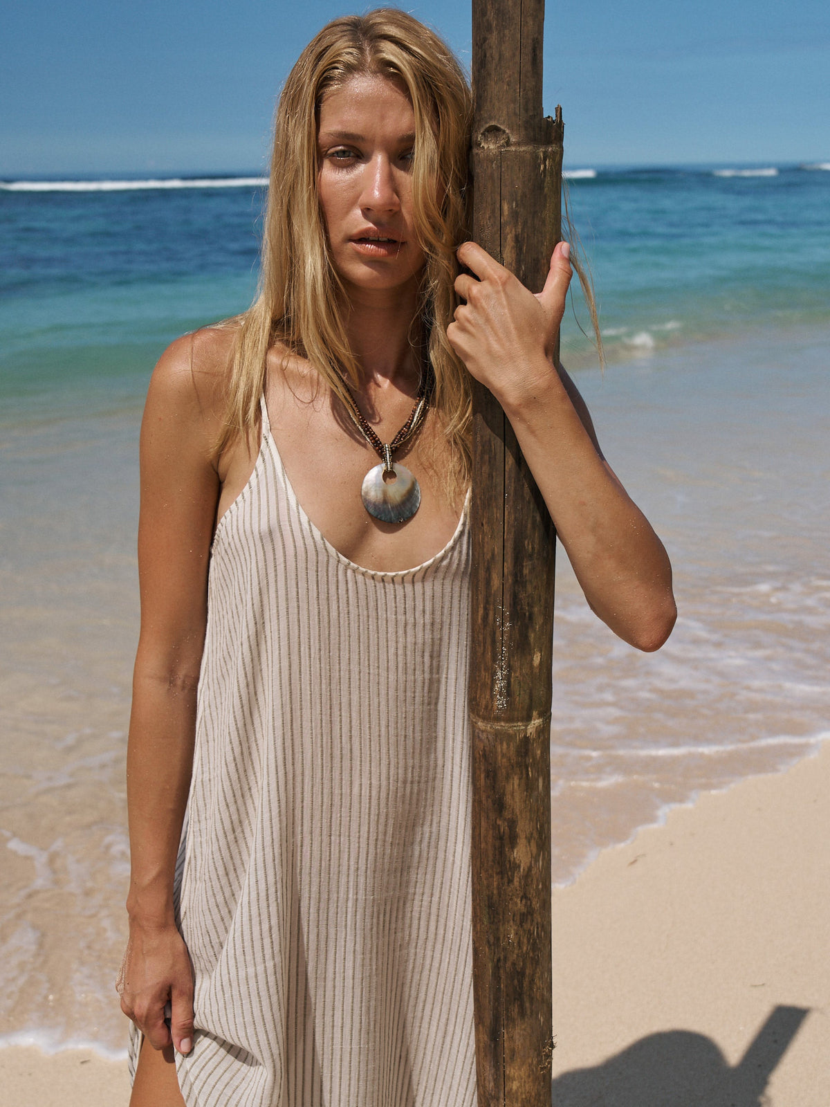 The Handloom-Yaz Dress Khaki Green Stripes-Elbise-2-roqelvaxirum.shop