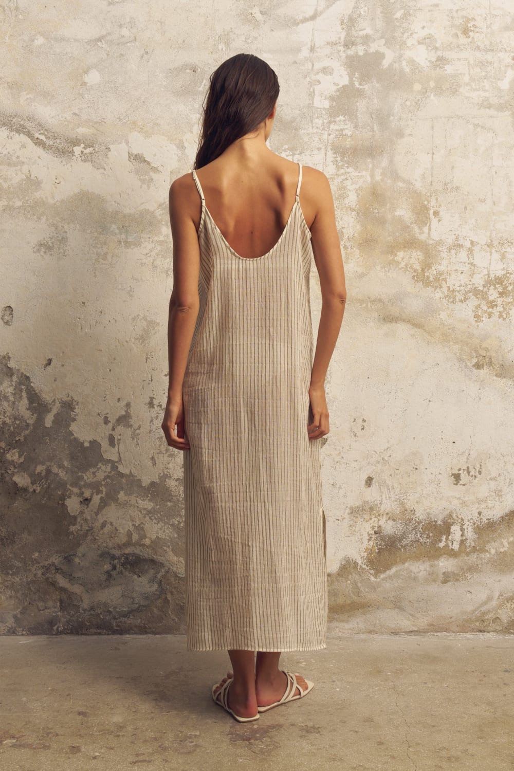 The Handloom-Yaz Dress Khaki Green Stripes-Elbise-4-roqelvaxirum.shop
