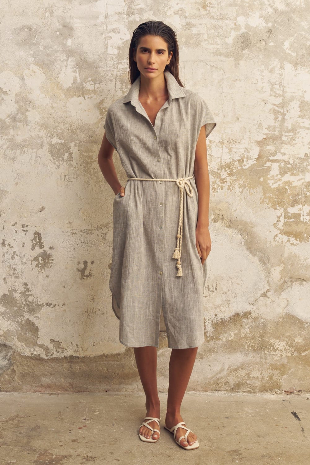 The Handloom-Zaya Shirt Dress Gray-Elbise-1-roqelvaxirum.shop