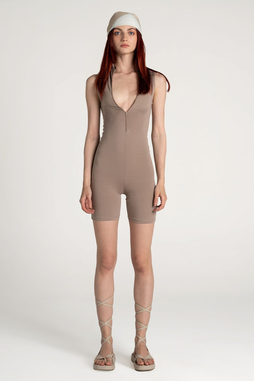 Tiny-Açık Kahverengi Önden Fermuarlı Şort Bodysuit-Bodysuit-1-roqelvaxirum.shop